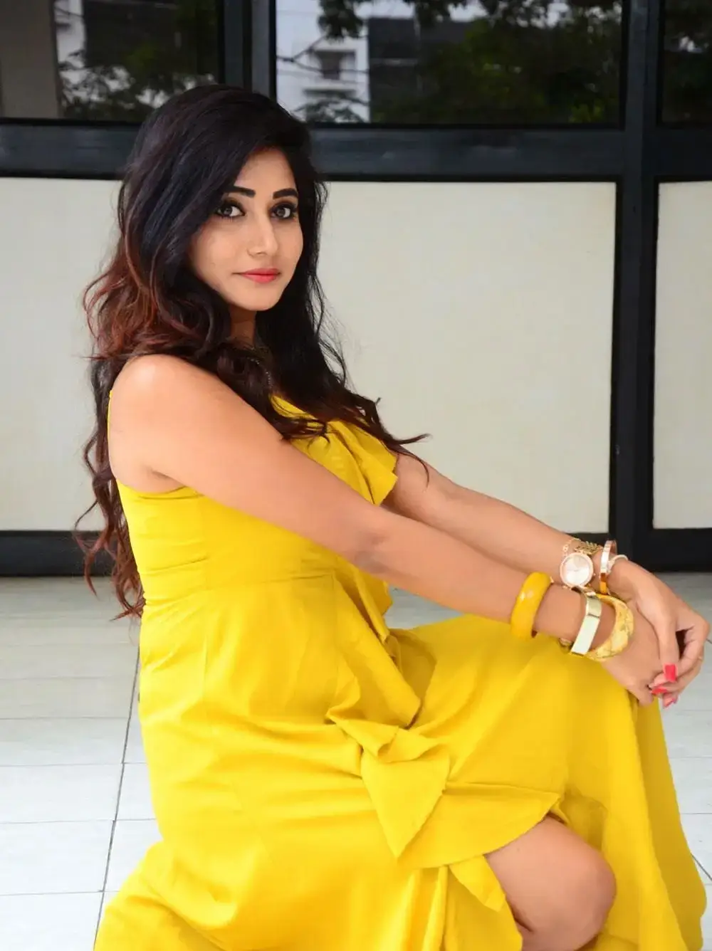 Indian Model Vasanthi Krishnan Stills in Yellow Dress